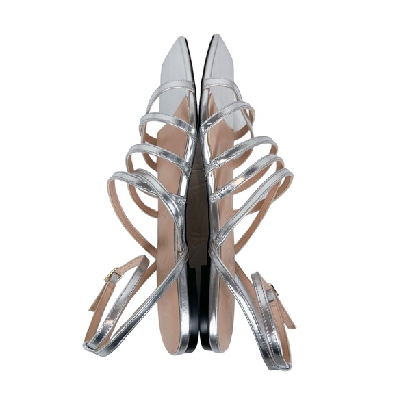J. Crew Capri Strappy Sandals Metallic Silver Leather Size 9 - Picture 11 of 15